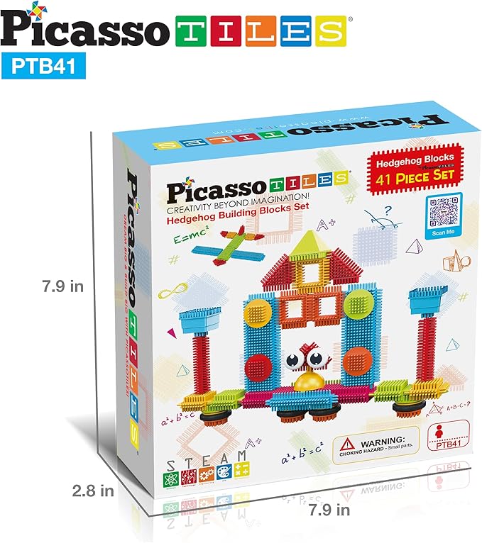 Picasso Toys 41pc Hedgehog Block Building Blocks Construction Toy Set w/IdeaBook Learning Playset None Magnetic STEM STEAM Educational Kit Child Brain Development Preschool Kindergarten PTB41