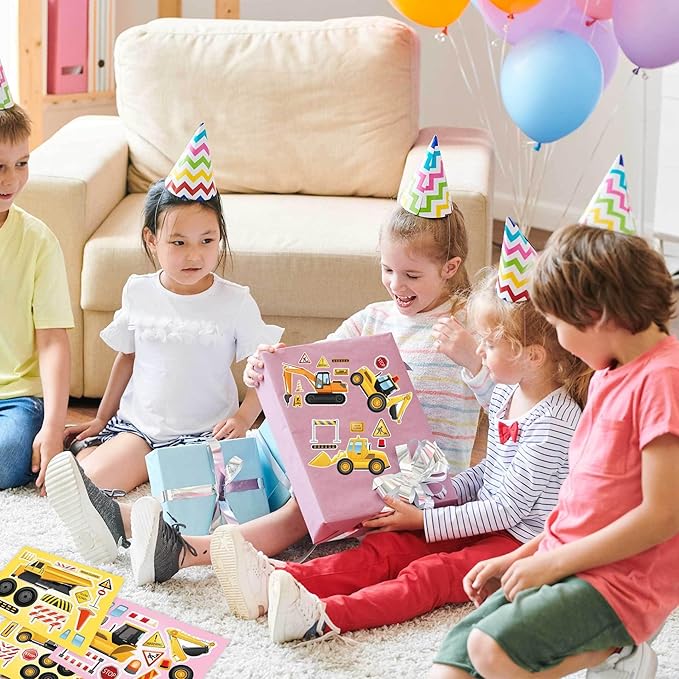 156Pcs Consrtuction Coloring Books with Crayons Bulk Truck Car Vehicle for Toddlers Kids 3-5 4-8 Tattoo Stickers Stamper Slap Bracelets School Classroom Gift Reward Goodie Bags Birthday Supplies