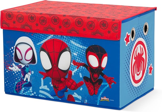 Delta Children - Marvel Spidey and His Amazing Friends 4-Piece Toddler Room-in-a-Box Set – Includes Sleep and Play Toddler Bed, Table, 1 Chair and Fabric Toy Box, Blue/Red