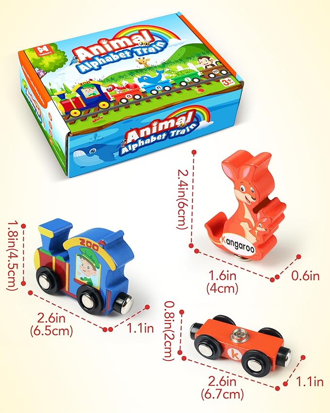 Wooden Alphabet Train Set for Toddlers – Magnetic ABC Train with Snap-Connection, Animal-Themed Educational Preschool Toy for Kids Ages 3-5, Montessori STEM Learning Gift for Boys and Girls