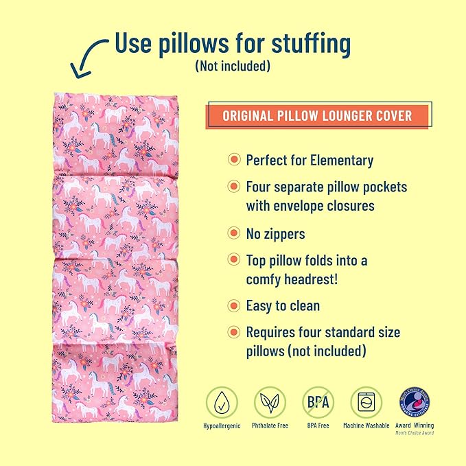 Wildkin Kids Floor Lounger: Ideal for Boys and Girls, Travel-Friendly, Perfect for Sleepovers - Pillow Lounger for Kids, Requires Standard Size Pillows Not Included (Magical Unicorns)