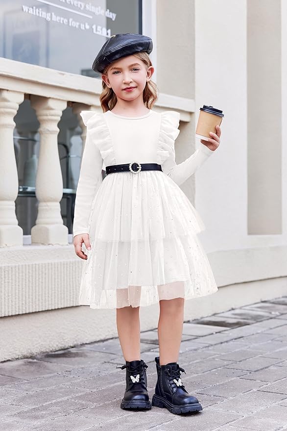 Arshiner Toddler Dress Baby Girls Tutu Tiered Formal Party Sequin Tulle Dresses Fall Winter Clothes for 1-6 Years
