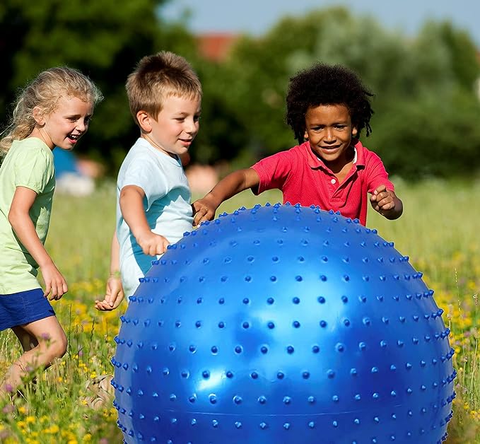 Large Sensory Massage Ball for Kids, 33.5" 85CM Bouncy Exercise Ball for Toddlers, Big Inflatable Ball with Tactile Spikes, Outdoor Ball Pool Ball Yoga Ball, Large Beach Ball (1 SET Bluish Gray BALL)