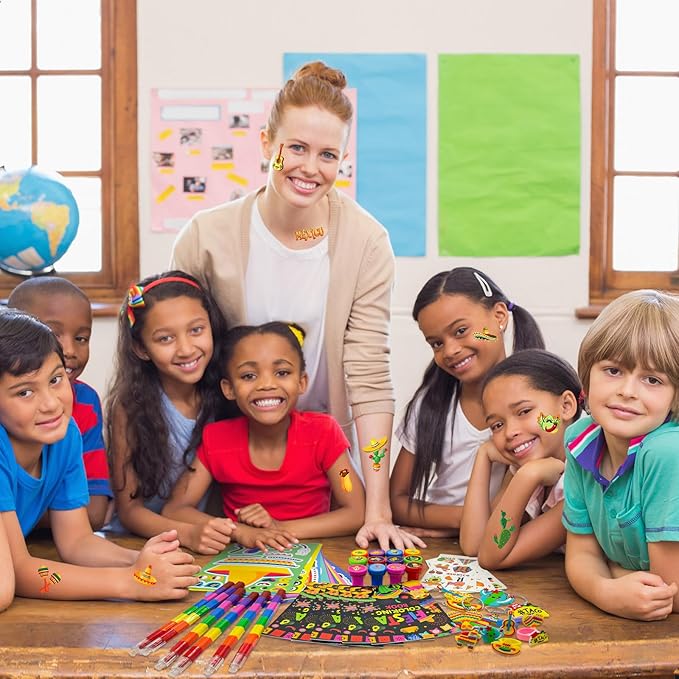 72 Pieces Mexican Party Favors Coloring Books with Crayons Set,Fiesta Party Pinatas Goodie Bag Fillers, Cinco de Mayo Party Supplies Craft DIY Kit Face Stickers Tattoo for Taco Party Day of the Dead