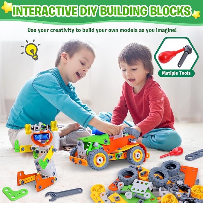 164 PCS STEM Toys, Educational Building Blocks Classroom Toys, Erector Set Building Toys for Kids Age 4-8 8-12, Toy Building Sets Learning Construction Toys Gifts for Boys Grils
