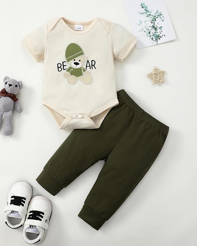 SUNNY PIGGY Baby Boy Clothes Newborn Infant Boys Outfits Romper Hat Pants 3PC Set 0-3 3-6 6-12 12-18 Month Clothing Gift