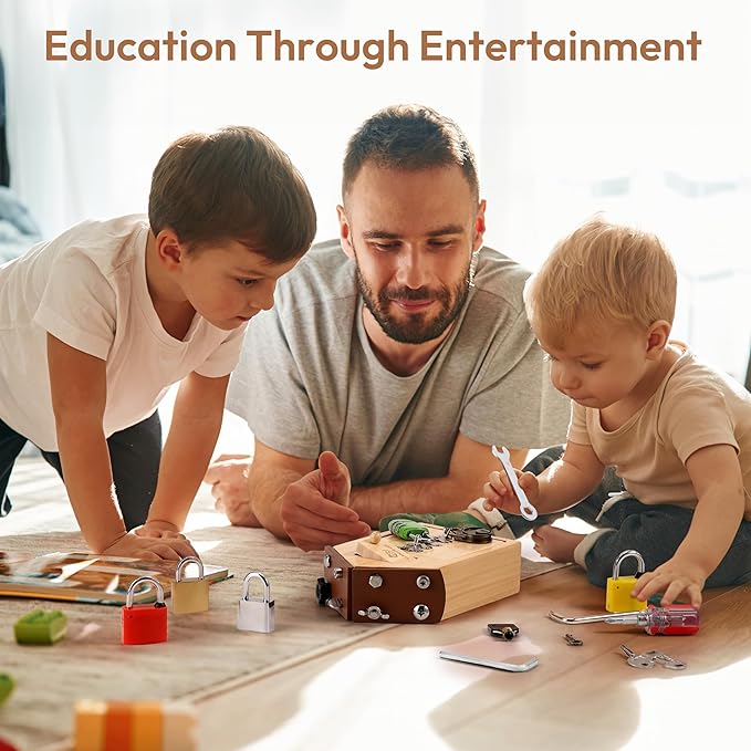 Montessori Screwdriver Board with Lock and Key Toy, Wooden Montessori Toys for Kids 3 4 5 Year Old, Toddler Fine Motor Skills STEM Toy, Preschool Sensory Learning Toy for Boys Girls Travel