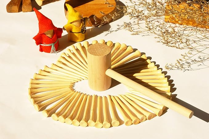 Hammering and Pounding Toys for Kids Include 1 Wood Hammer and 30 Bamboo Nails Improve Fine Motor Skills Friendly Natural Wooden Educational Montessori Toy for Childs DIY Birthday Gift for 4+