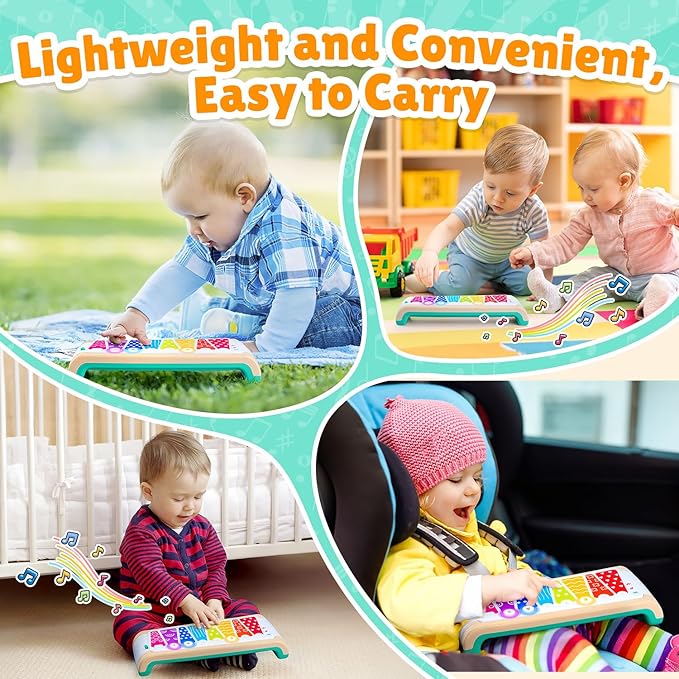 PLAY Touch Xylophone Piano Musical Toys for Toddlers 1-3 with Pen and Lights, Music Instruments Learning Toys for Babies Boys Girls Gifts, Built-in Songs Teaching & Batteries, Imitation Wood Grain