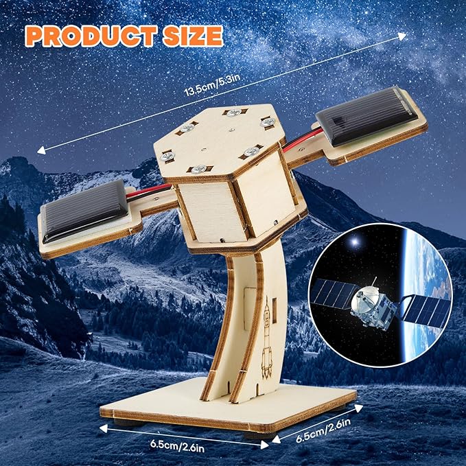 Solar Powered Wooden Puzzle,Rotating Satellite DIY Assembly 3D Construction Toy,STEM Educational Science Craft Model Kit,Wood Craft for Kids,Handmade Wood House for Children Ages 8-12