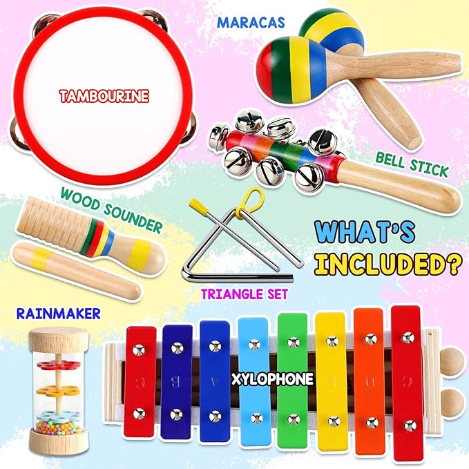 Kids Musical Instruments Montessori Baby Musical Toys for Toddlers 3-5 Wooden Percussion Instruments Toy for Preschool Educational