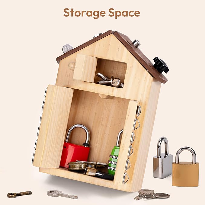 Montessori Screwdriver Board with Lock and Key Toy, Wooden Montessori Toys for Kids 3 4 5 Year Old, Toddler Fine Motor Skills STEM Toy, Preschool Sensory Learning Toy for Boys Girls Travel