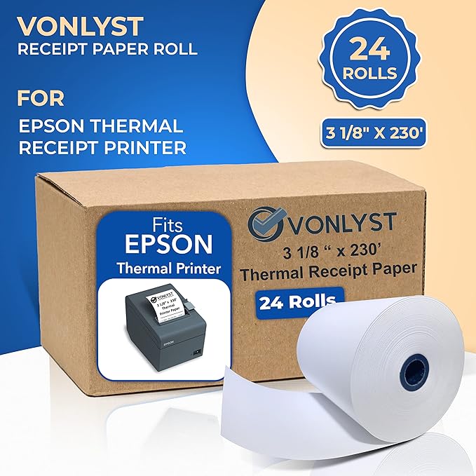 3 1/8 x 230 Thermal Paper Receipt Roll for Epson Printer (Pack 24 rolls)