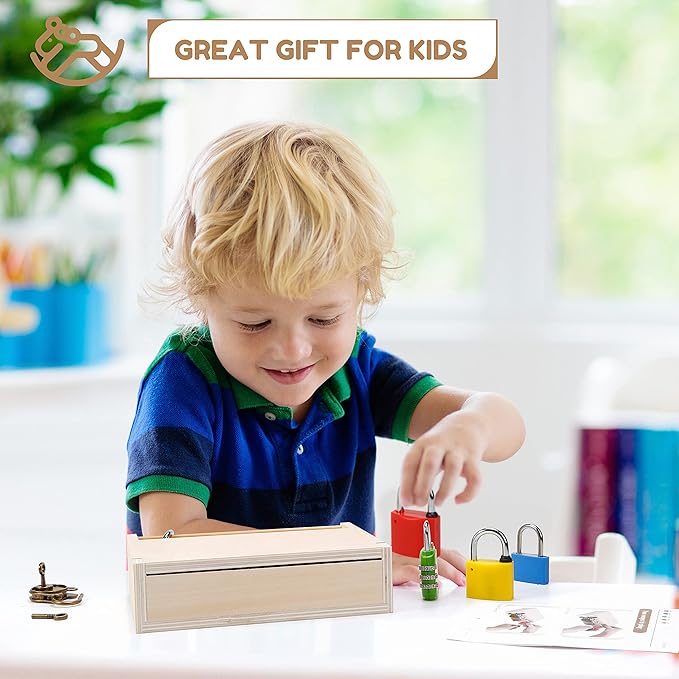 8 PCS Montessori Lock and Key Toy Set for Toddlers, Wooden Montessori Materials, Homeschool Preschool Keys and Locks Learning, Educational Easter Toys for Boys Girls Kids 3+ Year Old