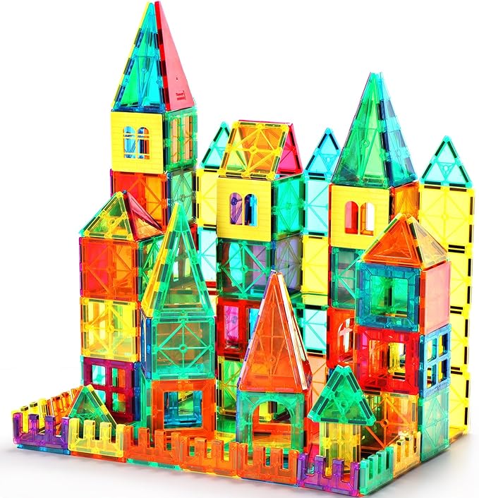 FNJO Magnetic Tiles, Magnet Building Set,60 PCS Building Blocks Set STEM Preschool Montessori Toy for Kids Boys Girls
