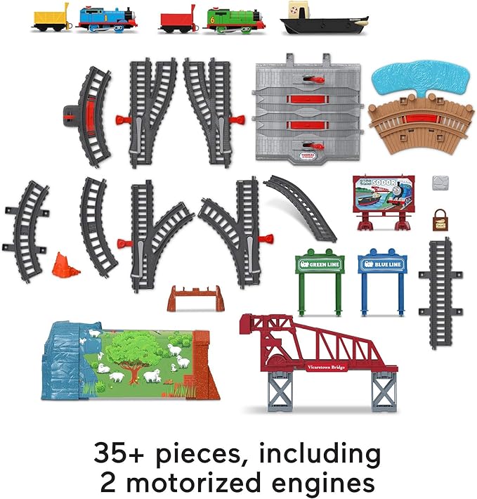 Thomas & Friends Toy Train Set Talking Thomas & Percy Motorized Engines with Track, Sounds & Phrases for Preschool Pretend Play Kids Ages 3+ Years