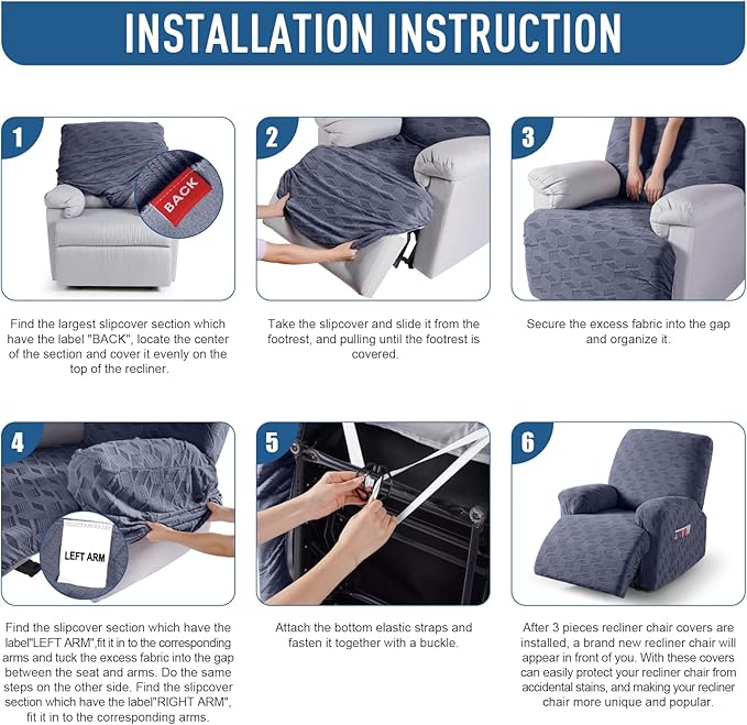 TAOCOCO Oversized Recliner Cover Stretch Recliner Chair Covers, Jacquard Reclining Chair Cover, Furniture Protector Sofa Slipcovers Couch Covers with Elastic Bottom for Kids, Pets (Grey)