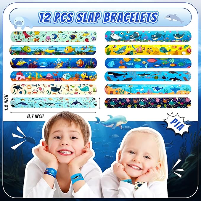 144 Pcs Under the Sea Party Favors Set with Keychains Slap Bracelet Scratch Art Tattoo Stickers Wristbands Treat Boxes Ocean Party Favors Under the Sea Party Decorations