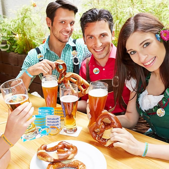 64PCS Oktoberfest Party Favors Set 32pcs Silicone Bracelets and 32pcs Button Badges Pins for Bavarian Beer Festival Oktoberfest Party Decorations Goodie Bag Fillers Supplies