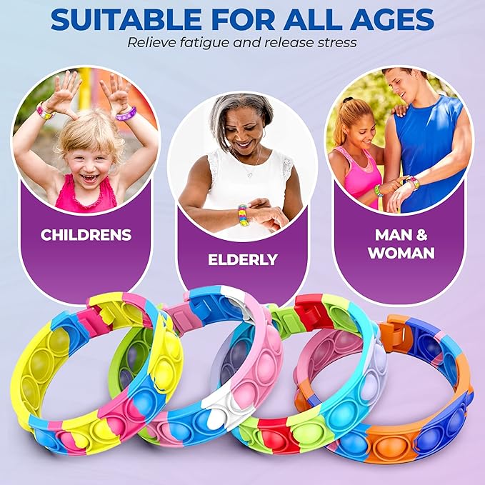 16 PCS Bracelets Glow in The Dark Pop it Fidget Toy, Rainbow Party Favors Wristband Set, Push Bubbles Sensory Pack Kids Ages 5 8 12 Adult Student Gift