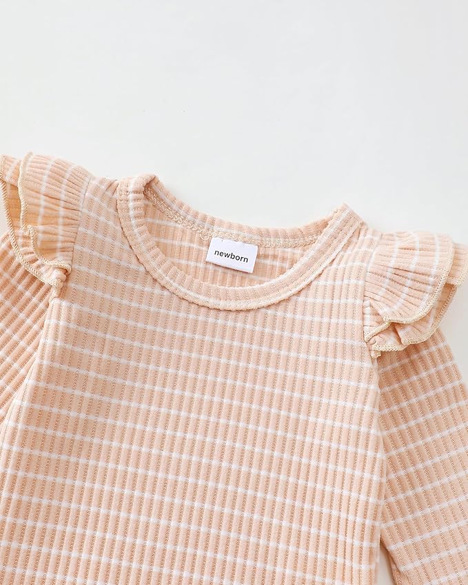SUNNY PIGGY Newborn Baby Girl Clothes Infant Girls Outfits Ruffle Long Sleeve Romper Pants Set with Headband