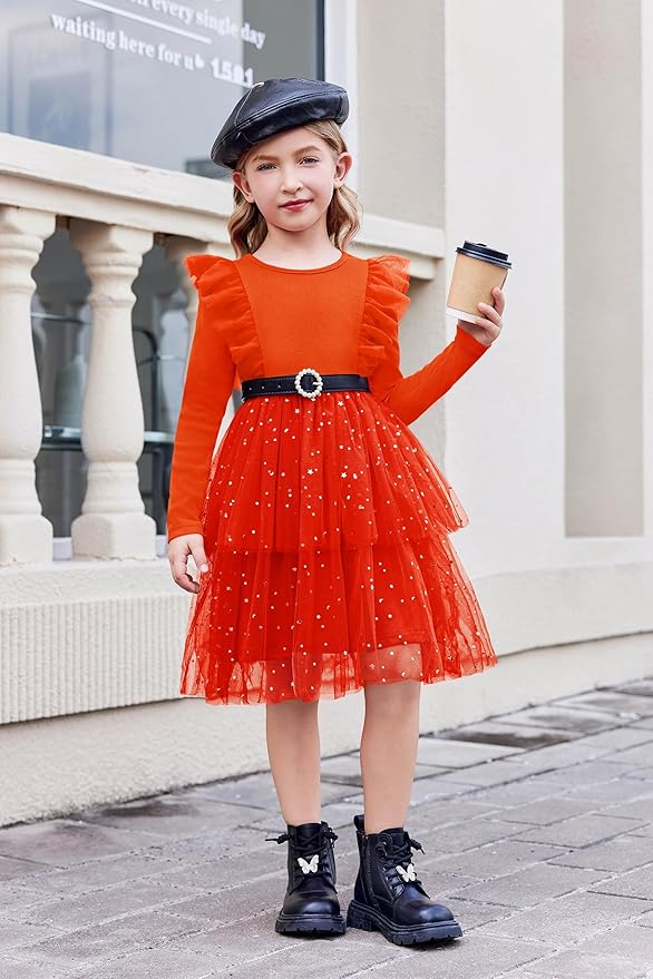 Arshiner Toddler Dress Baby Girls Tutu Tiered Formal Party Sequin Tulle Dresses Fall Winter Clothes for 1-6 Years