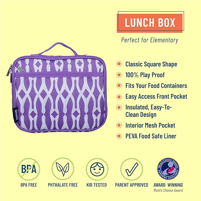 Wildkin Kids Insulated Lunch Box Bag for Boys & Girls, Reusable Kids Lunch Box is Perfect for Elementary, Ideal Size for Packing Hot or Cold Snacks for School & Travel Bento Bags (Wishbone)