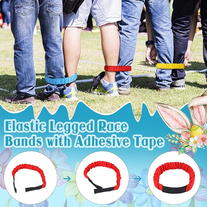 34 Pcs Easter Outdoor Party Games Includes Potato Sack Race Jumping Bags Legged Race Bands Egg and Spoon Race Inflatable Bunny Ring Toss Games Bean Bags Game Banner for Party Supplies