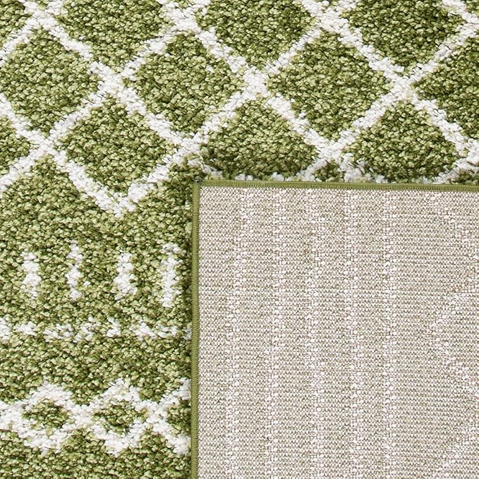 SAFAVIEH Arizona Shag Collection Runner Rug - 2'3" x 8', Green & Ivory, Moroccan Design, Non-Shedding & Easy Care, 1.6-inch Thick Ideal for High Traffic Areas in Living Room, Bedroom (ASG741X)
