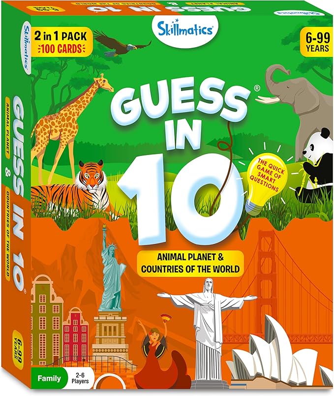 Skillmatics Card Game - Guess in 10 Animals & Countries, Perfect for Boys, Girls, Kids, and Families Who Love Toys, Travel Games, Gifts for Ages 6, 7, 8, 9