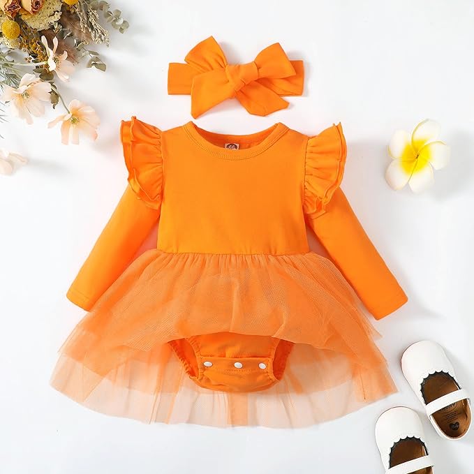 Baby Girl Ruffle Sleeve Romper Dress Outfit Newborn Princess Tulle Dresses Infant Jumpsuit Tutu Skirt Set Clothes