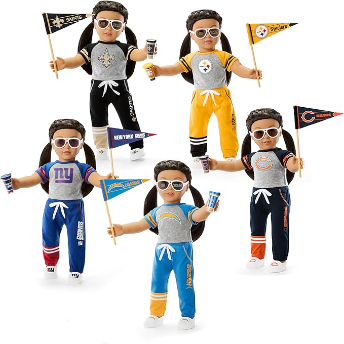 American Girl Los Angeles Chargers 18 inch Doll Fan Outfit and Accessories, Blue and Yellow, 6 pcs, Ages 6+