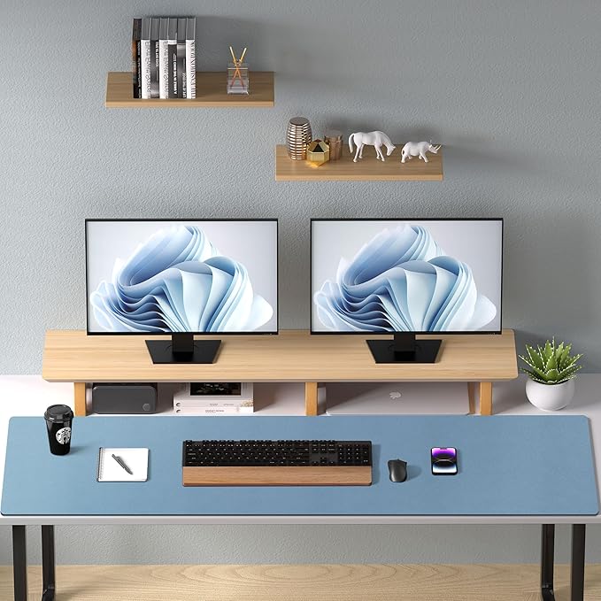 Aothia Leather Desk Pad Protector, Office Desk Mat, Large Mouse Pad, Non-Slip PU Leather Desk Blotter, Laptop Desk Pad, Waterproof Desk Writing Pad for Office and Home (48"x17", Denim Blue)