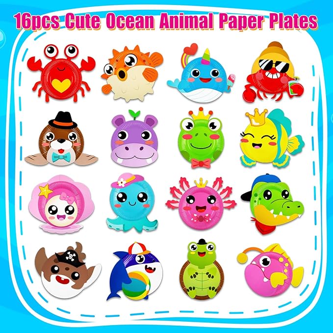 16 Pack Arts and Crafts for Kids, Toddler Crafts Animal Paper Plate Art Kit Gift for 3 4 5 6 Year Old Boys Girls DIY Kids Crafts for Birthday Party Favor Preschool Classroom Party Games