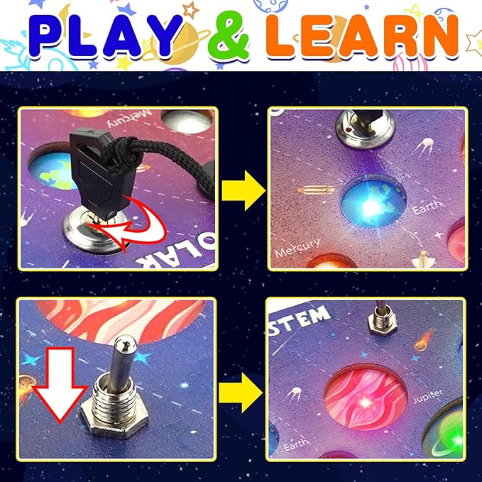 Montessori Wooden Busy Board with LED Light Switches, Toddler Busy Board Sensory Toys with Music, Preschool Learning Activities, Travel Toys, Christmas Birthday Gift for Kids Boys & Girls