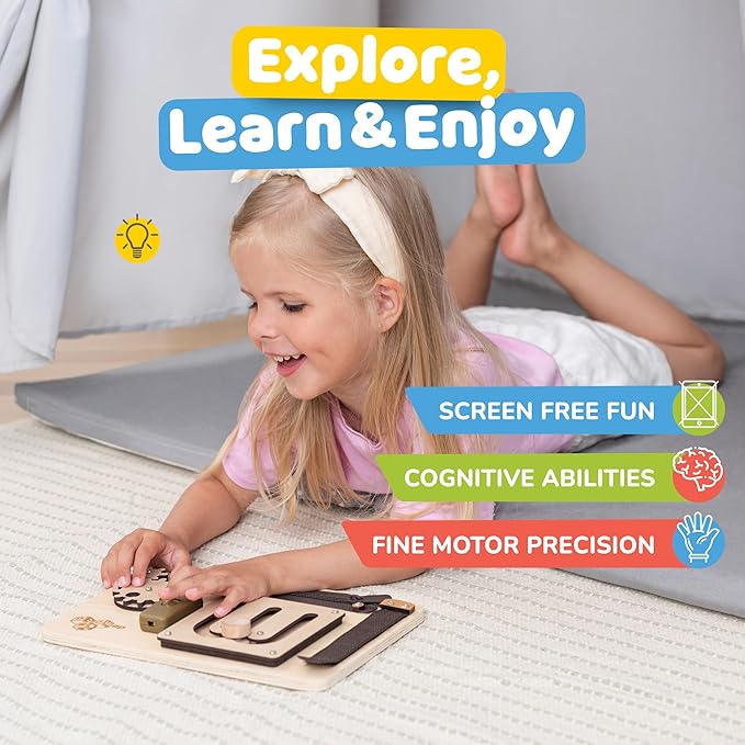 deMoca Montessori Busy Board for 1 Year Old, Sensory Airplane Toys for Toddlers 1-3, Plane Travel Toy with Educational Activities for 1 2 3 Year Old, Gift for Boys and Girls, Packaging May Vary