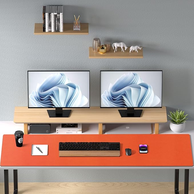 Aothia Leather Desk Pad Protector, Office Desk Mat, Large Mouse Pad, Non-Slip PU Leather Desk Blotter, Laptop Desk Pad, Waterproof Desk Writing Pad for Office and Home (48"x17", Hermes Orange)