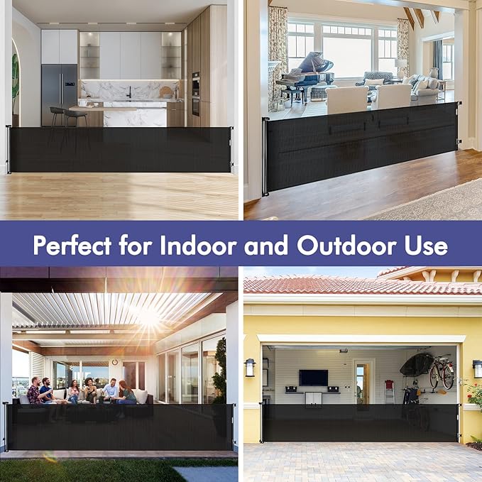 145 Inch Extra Wide Baby Gate for Extra Wide Openings Retractable Baby Gates for Doorways Outdoor Pet Gates for Dogs Indoor Large Baby Gate Retractable Gate Adjustable Large Dog Gate for Stairs, Black