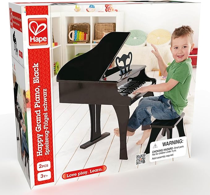 Hape Classic Grand Black Piano| Thirty Key Wooden Keyboard Musical Toy Set for Kids Age Year 3 and up
