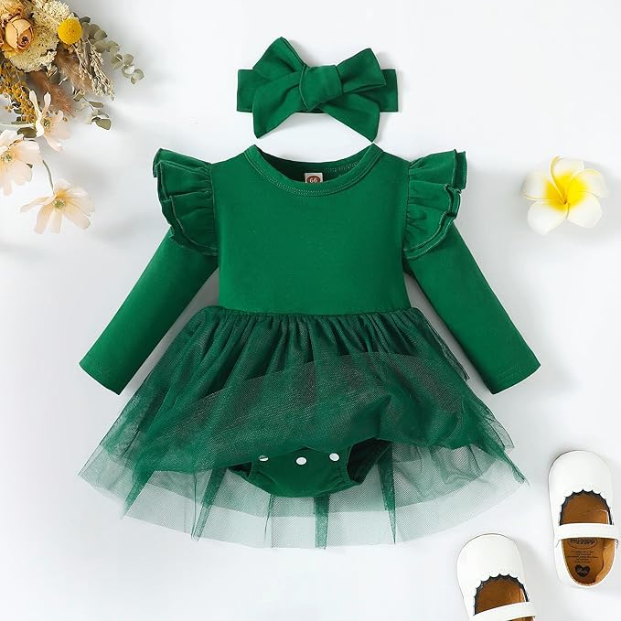 Baby Girl Ruffle Sleeve Romper Dress Outfit Newborn Princess Tulle Dresses Infant Jumpsuit Tutu Skirt Set Clothes