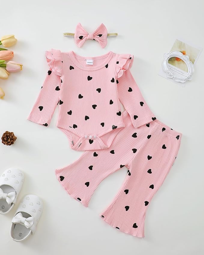 SUNNY PIGGY Newborn Baby Girl Clothes Infant Girls Outfits Ruffle Long Sleeve Romper Pants Set with Headband