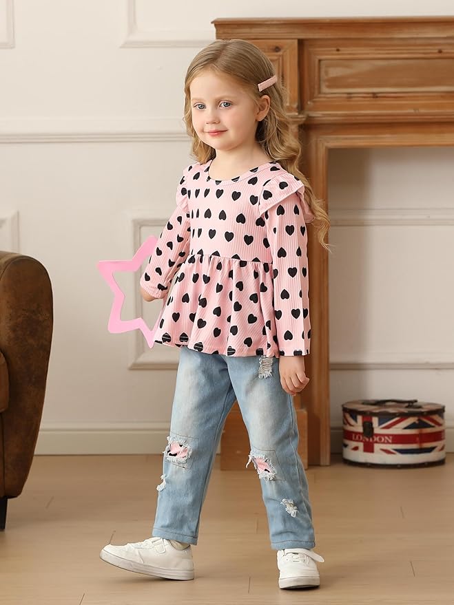 Mioglrie Toddler Baby Girl Clothes 2T 3T 4T 12 18 24 Months Toddler Fall Winter Girls Outfit Jeans Pants Clothing Set
