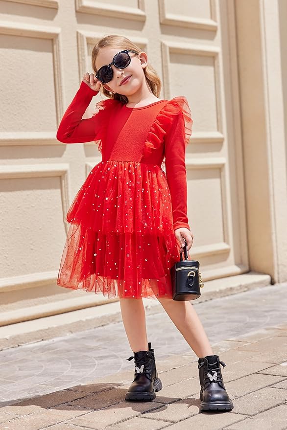 Arshiner Toddler Dress Baby Girls Tutu Tiered Formal Party Sequin Tulle Dresses Fall Winter Clothes for 1-6 Years