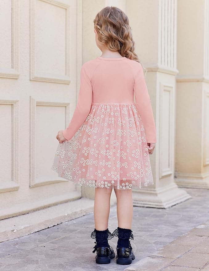 Arshiner Toddler Girls Tutu Dress Long Sleeve Fall Winter Button Front Party Tulle Dresses 2-8Y