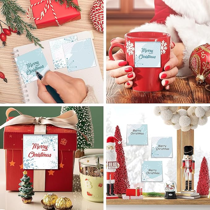 16 Pieces Christmas Winter Snowflake Sticky Notes Winter Snowflake Design Self-Adhesive Note Pads Sticky Memo Notes for School Office Home Supplies Students Teachers Present
