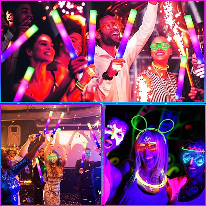161 Pcs Glow in the Dark Party Supplies, Light Up Party Favors with 100 Glow Sticks, 16 Foam Glow Sticks, 16 Led Glasses, 16 Finger Lights for Glow Party, Wedding Christmas New Year Neon Party favors
