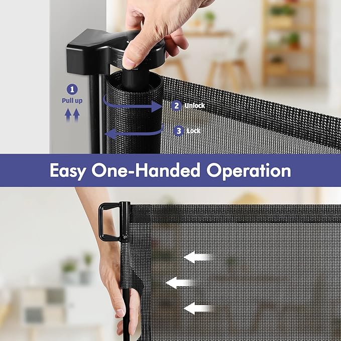 145 Inch Extra Wide Baby Gate for Extra Wide Openings Retractable Baby Gates for Doorways Outdoor Pet Gates for Dogs Indoor Large Baby Gate Retractable Gate Adjustable Large Dog Gate for Stairs, Black