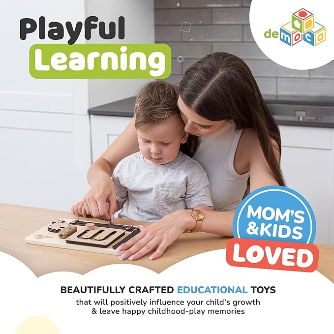 deMoca Montessori Busy Board for 1 Year Old, Sensory Airplane Toys for Toddlers 1-3, Plane Travel Toy with Educational Activities for 1 2 3 Year Old, Gift for Boys and Girls, Packaging May Vary