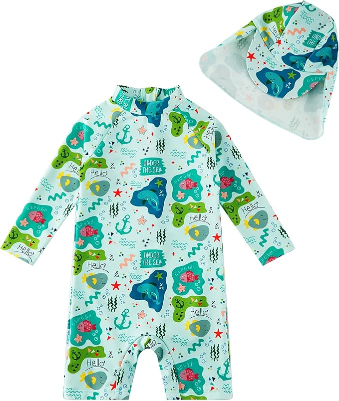 upandfast Baby/Toddler Swimsuit UPF 50+ Sun Protection One Piece Zipper Bathing Suit with Sun Hat Infant Beach Swimwear
