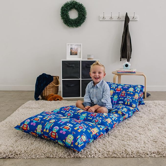 Wildkin Kids Floor Lounger: Ideal for Boys and Girls, Travel-Friendly, Perfect for Sleepovers - Pillow Lounger for Kids, Requires Standard Size Pillows Not Included (Robots)